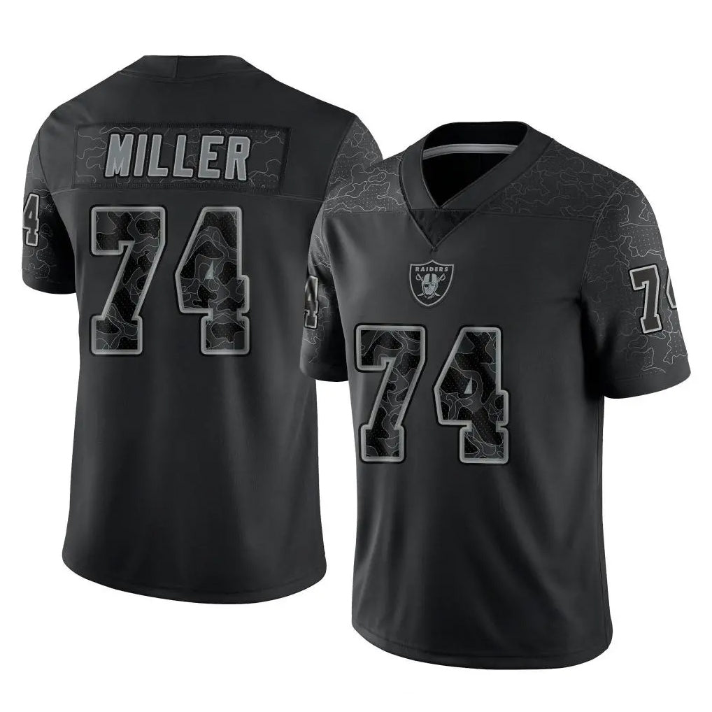 LV.Raiders #74 Kolton Miller Player Black Reflective Limited Game Qdoa Stitched Jerseys