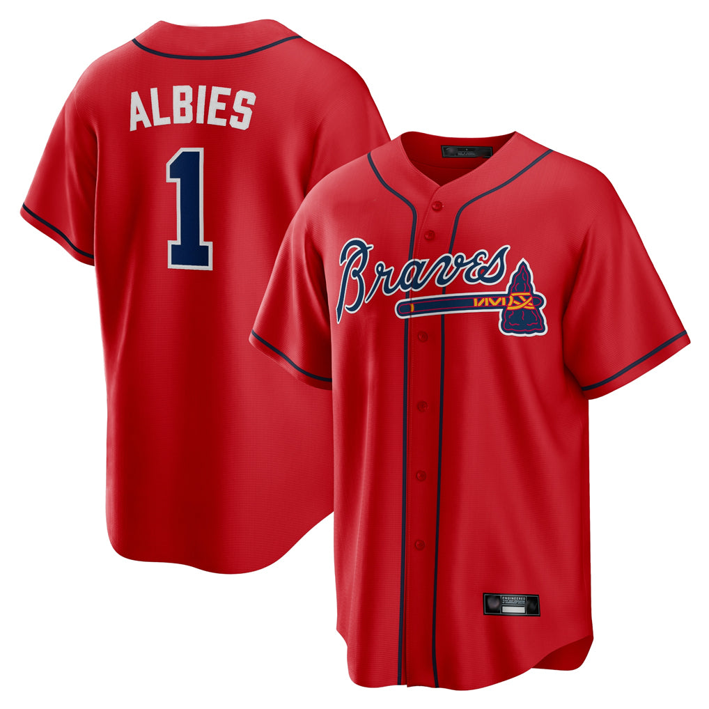 A.Braves #1 Ozzie Albies Player Red Home Game Qdoa Stitched Jerseys