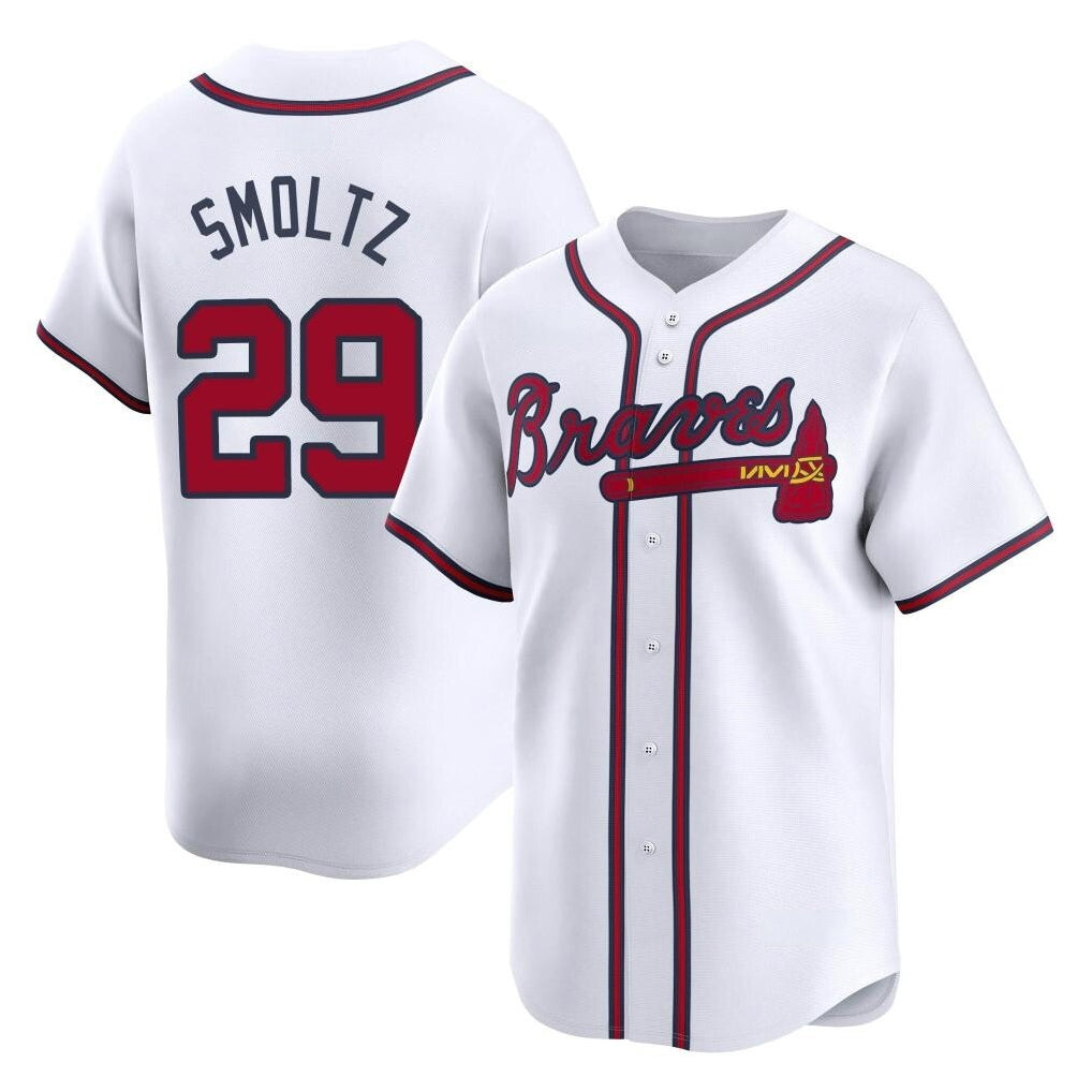 A.Braves #29 John Smoltz Player White Limited Home Game Qdoa Stitched Jerseys