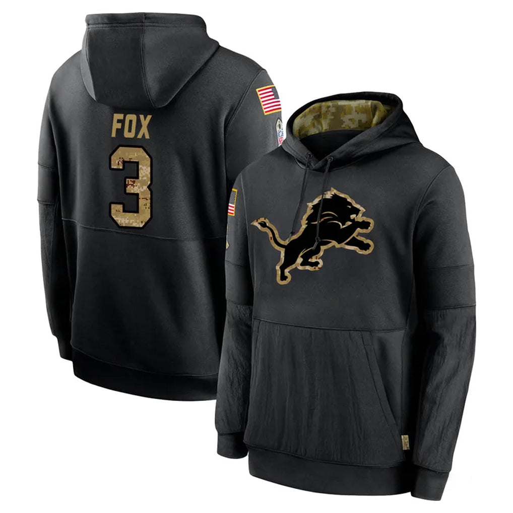 D.Lions #3 Jack Fox Player Black Salute to Service Hoodies Limited Game Qdoa Stitched Jerseys