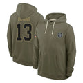 D.Cowboys #13 Caleb Downs Player Olive Salute to Service Pullover Hoodies Limited Qdoa Stitched Jerseys