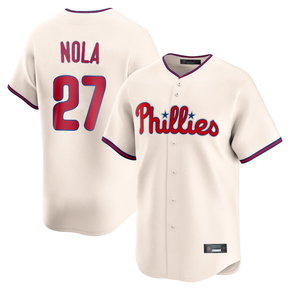 P.Phillies #27 Aaron Nola Player Cream Home Limited Qdoa Stitched Jerseys