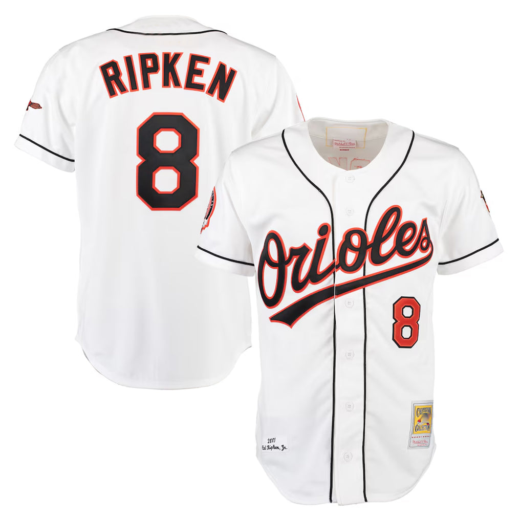 B.Orioles #8 Cal Ripken Player White Mitchell & Ness Home Game Qdoa Stitched Jerseys