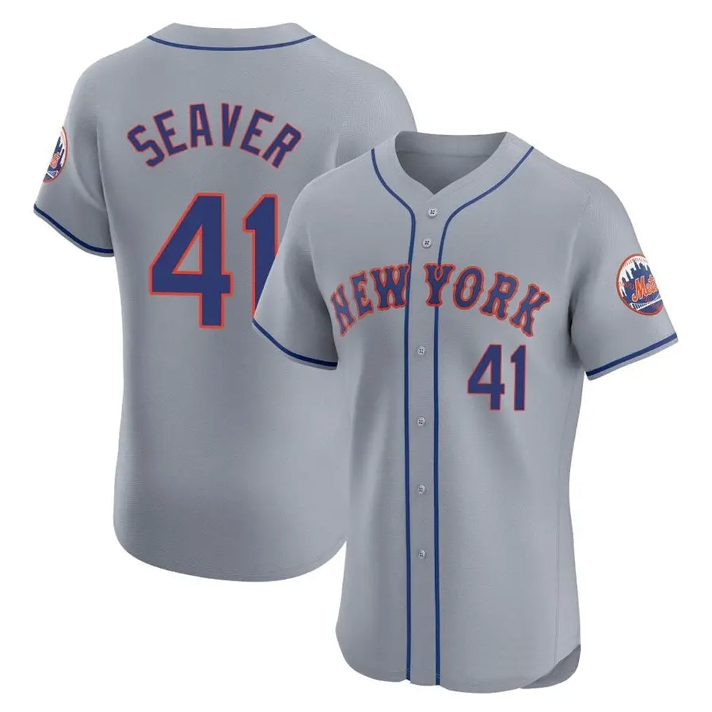 NY.Mets #41 Tom Seaver Player Gray Road Limited Elite Home Qdoa Stitched Jerseys