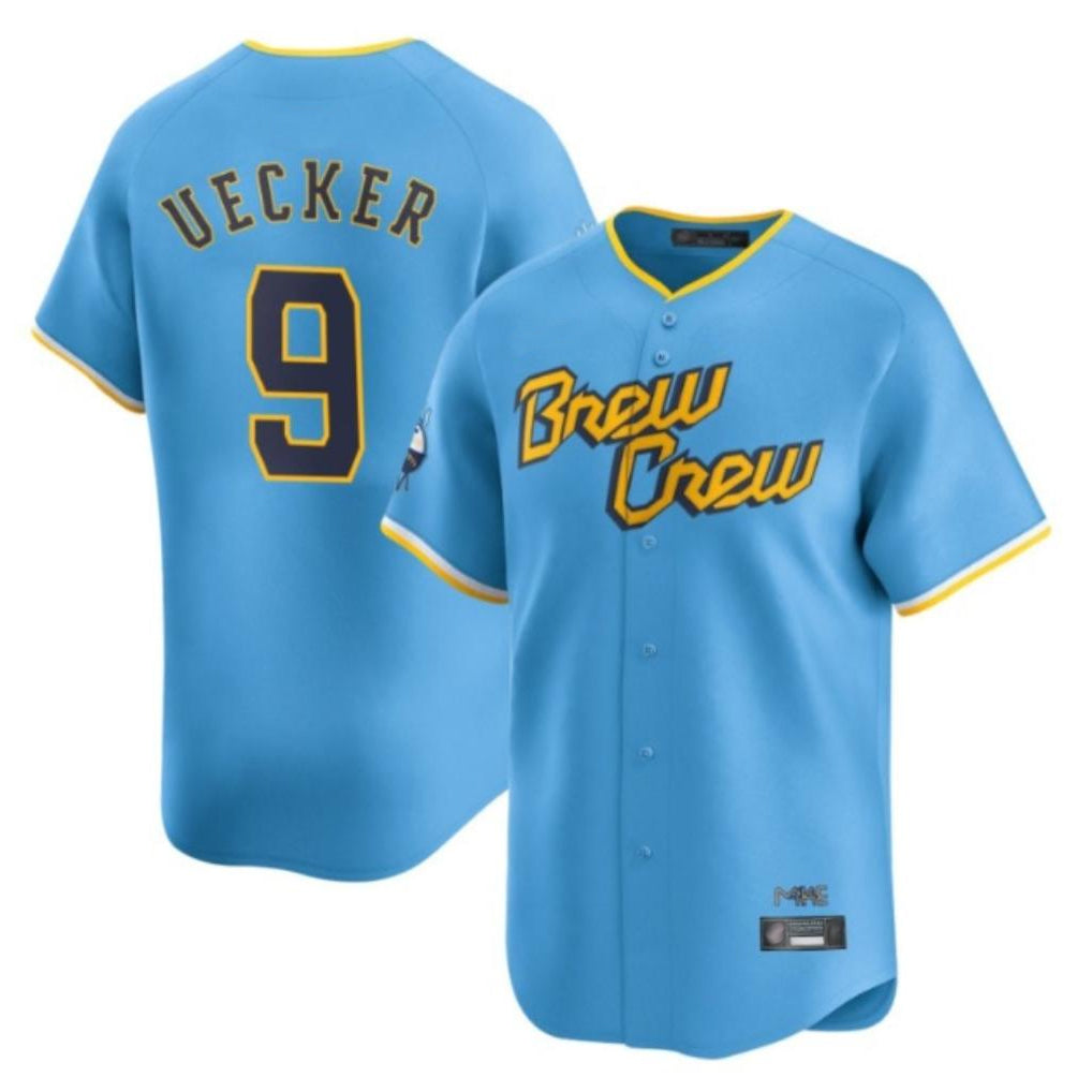 M.Brewers #9 Bob Uecker Player Light Blue City Connect Home Limited Qdoa Stitched Jerseys
