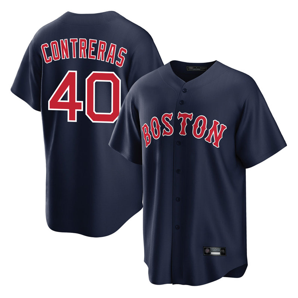 B.Red Sox #40 Willson Contreras Player Navy Home Game Qdoa Stitched Jerseys