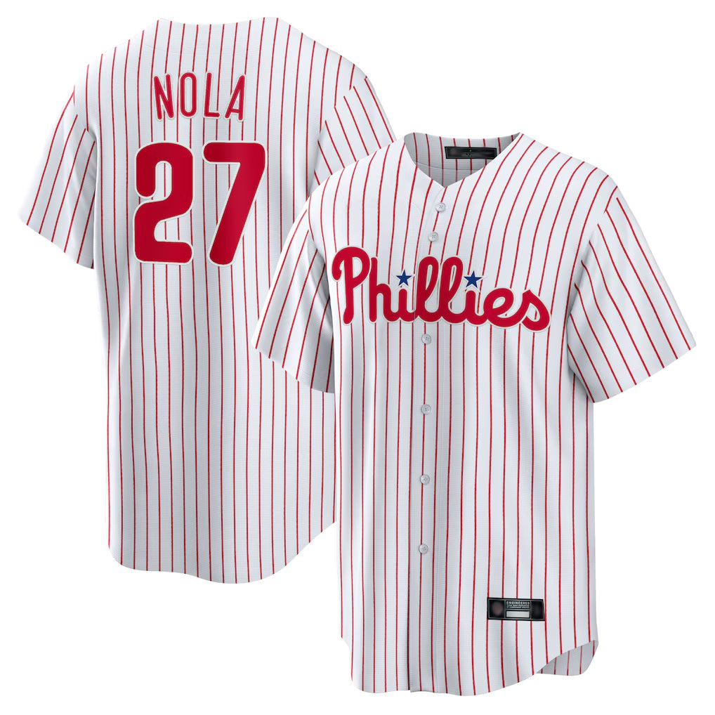 P.Phillies #27 Aaron Nola Player White Home Game Qdoa Stitched Jerseys