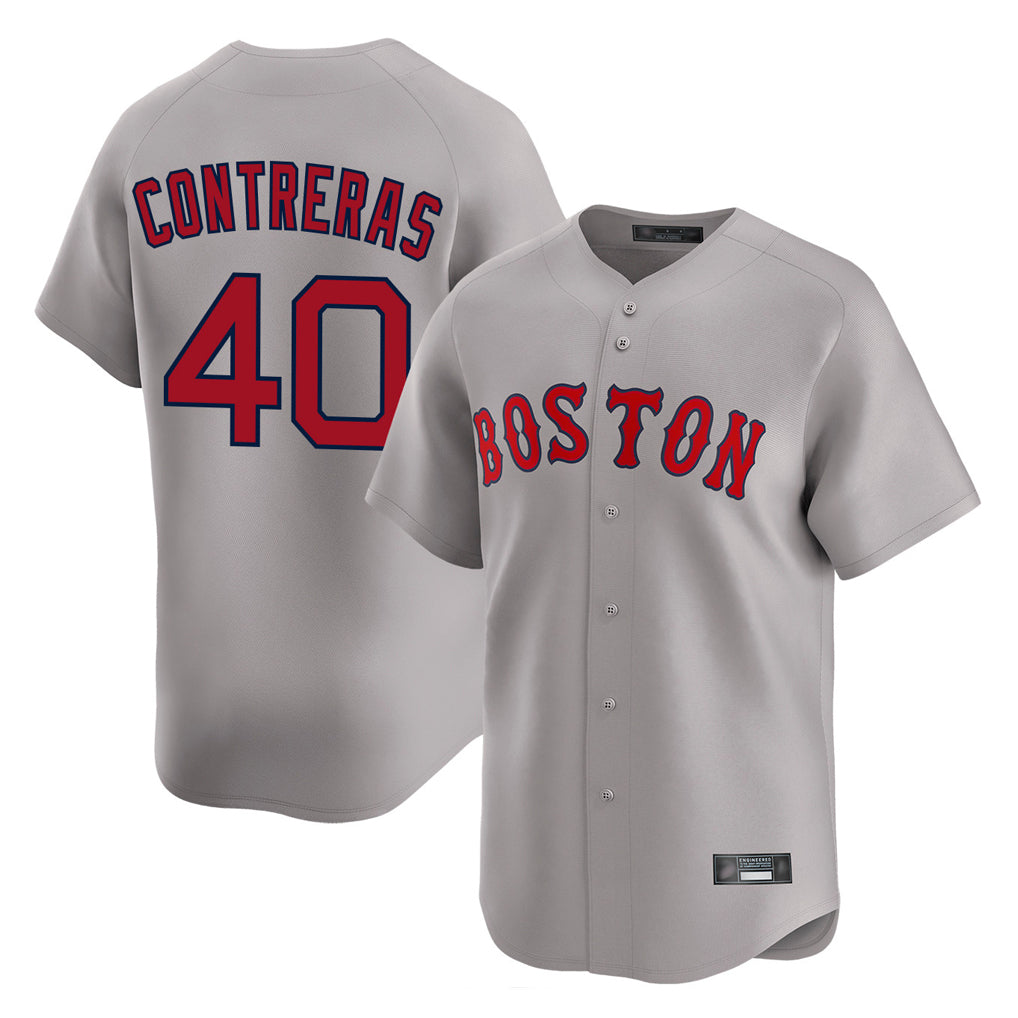 B.Red Sox #40 Willson Contreras Player Gray Road Limited Home Game Qdoa Stitched Jerseys