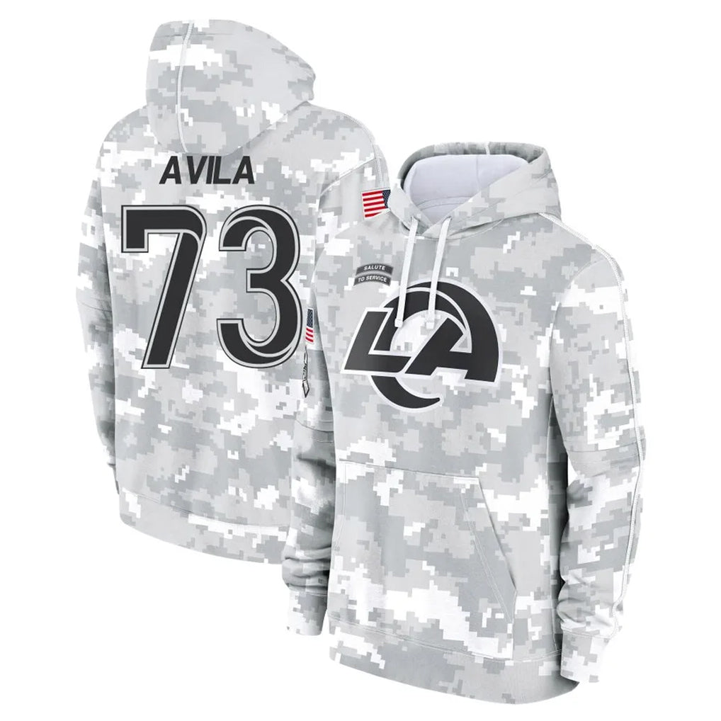 LA.Rams #73 Steve Avila Player Arctic Camo Salute to Service Hoodies Limited Game Qdoa Stitched Jerseys