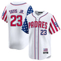 S.Diego Padres #23 Fernando Tatis Jr Player White Independence Day Home Limited Qdoa Stitched Jerseys