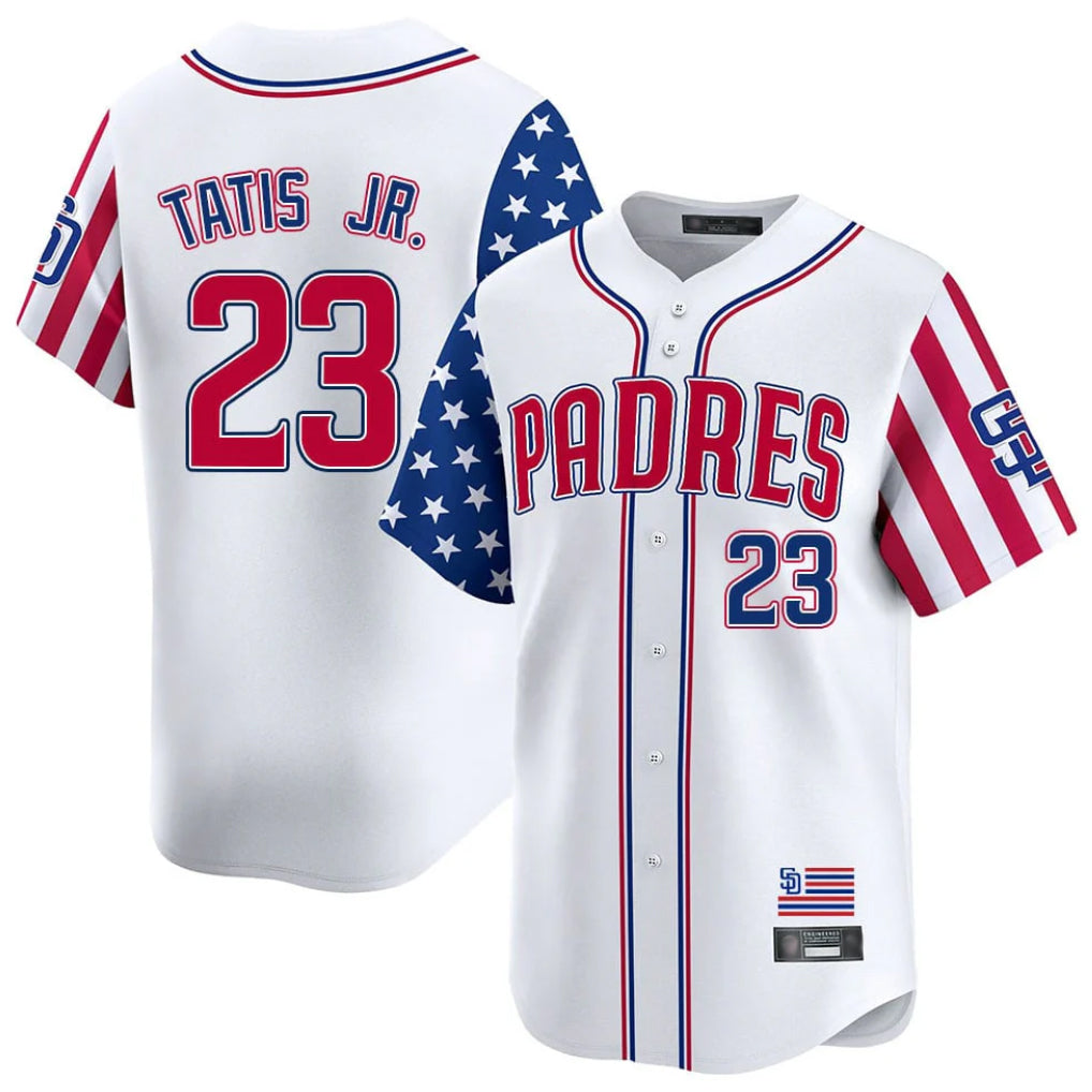 S.Diego Padres #23 Fernando Tatis Jr Player White Independence Day Home Limited Qdoa Stitched Jerseys