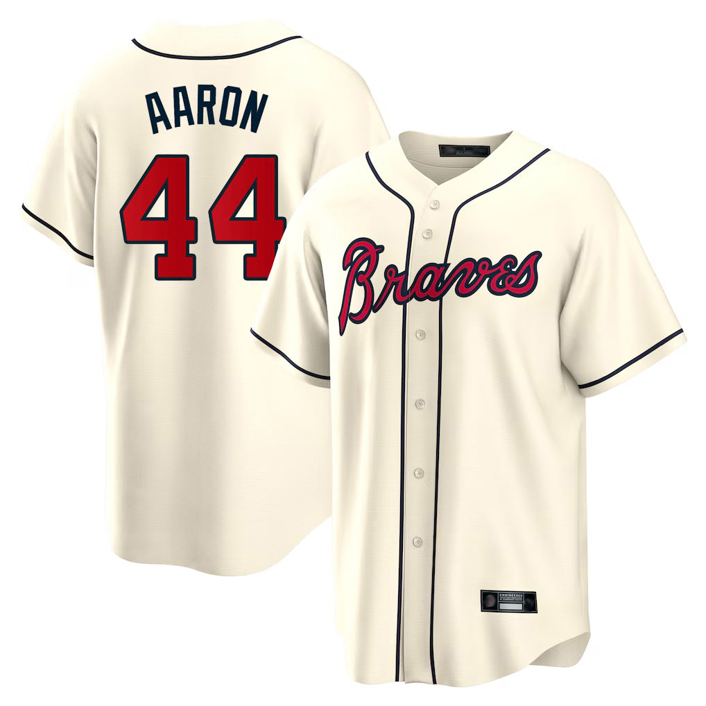 A.Braves #44 Hank Aaron Player Cream Home Game Qdoa Stitched Jerseys