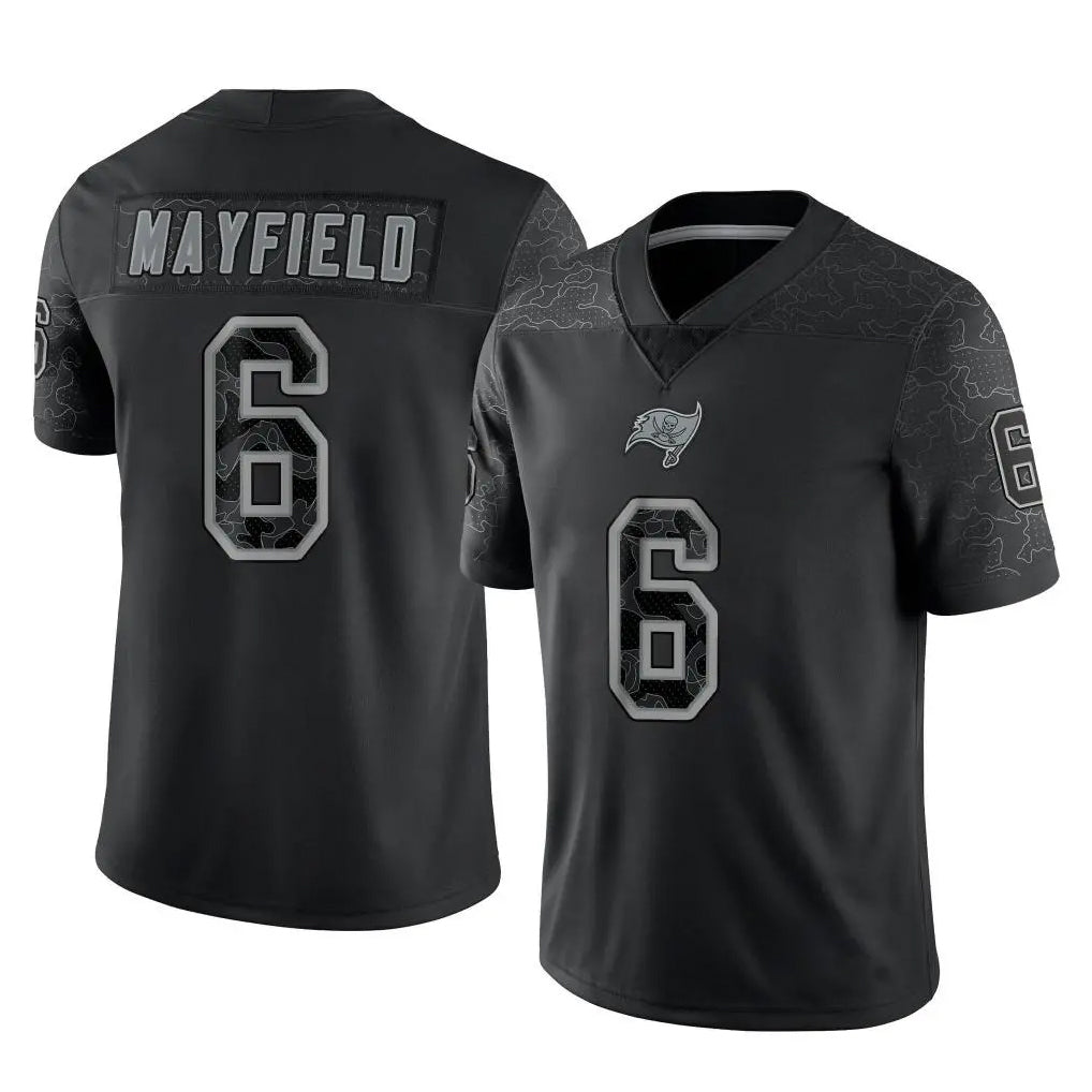 TB.Buccaneers #6 Baker Mayfield Player Black Reflective Limited Home Game Qdoa Stitched Jerseys