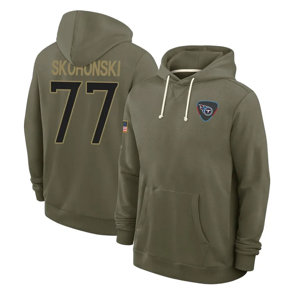 T.Titans #77 Peter Skoronski Player Olive Salute to Service Hoodies Home Game Qdoa Stitched Jerseys