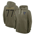 T.Titans #77 Peter Skoronski Player Olive Salute to Service Hoodies Home Game Qdoa Stitched Jerseys
