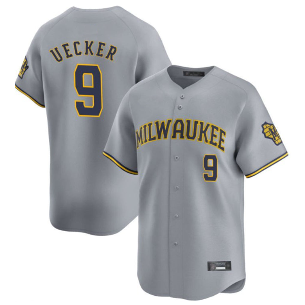 M.Brewers #9 Bob Uecker Player Gray Home Limited Qdoa Stitched Jerseys