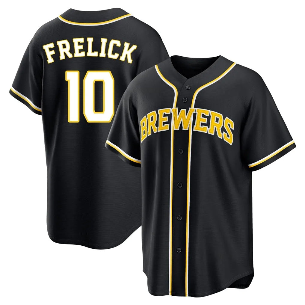 M.Brewers #10 Sal Frelick Player Black Fashion Out Home Game Qdoa Stitched Jerseys