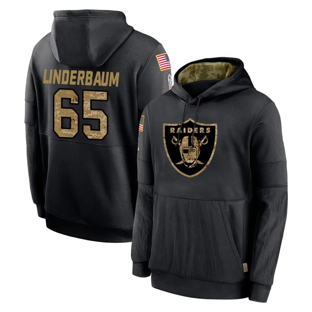 LV.Raiders #65 Tyler Linderbaum Player Black Salute to Service Hoodies Limited Game Qdoa Stitched Jerseys
