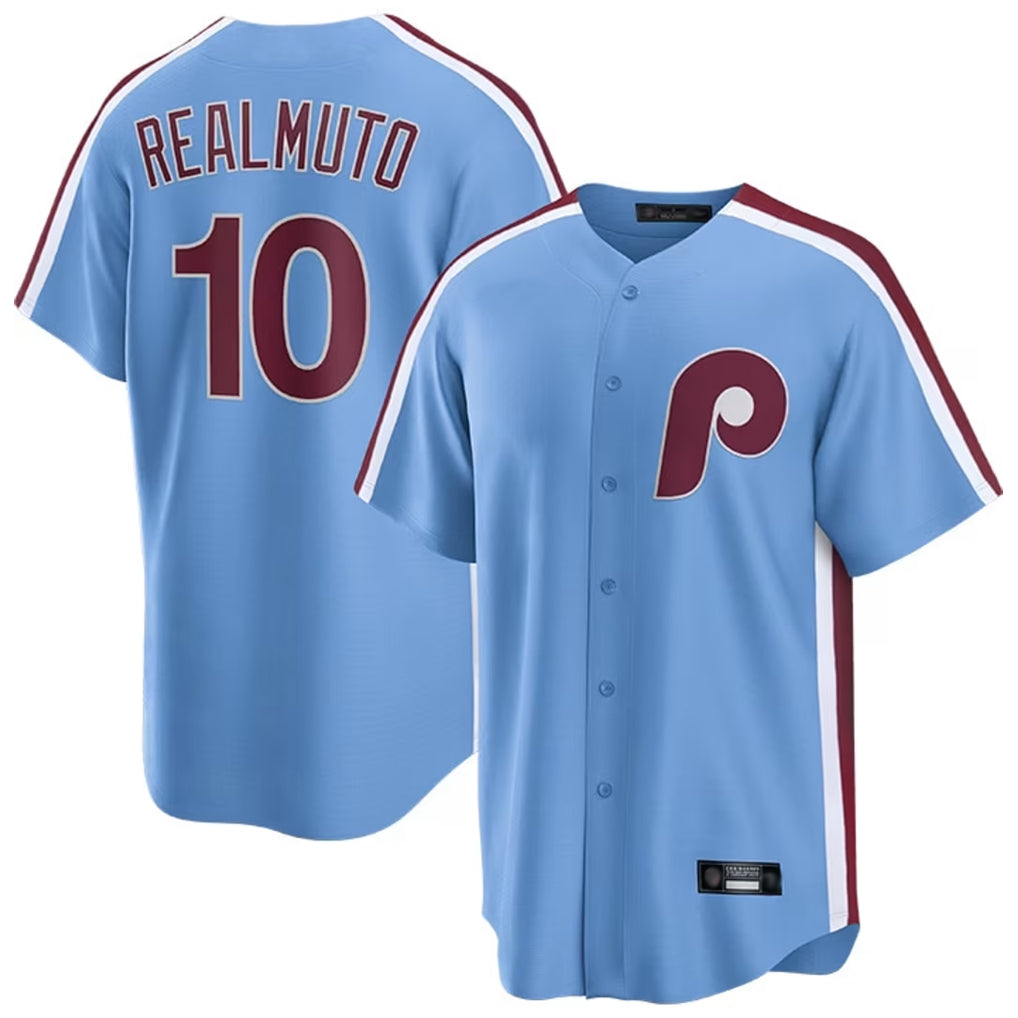 P.Phillies #10 J.T. Realmuto Player Light Blue Home Game Qdoa Stitched Jerseys