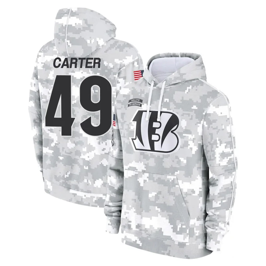 C.Bengals #49 Barrett Carter Player Arctic Camo Salute to Service Pullover Hoodie Limited Qdoa Stitched Jerseys