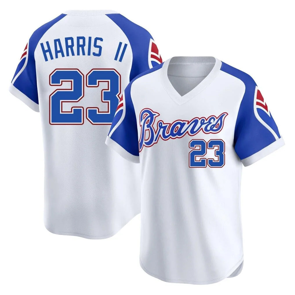A.Braves #23 Michael Harris II Player White Throwback Cooperstown Collection T-shirt Game Qdoa Stitched Jerseys