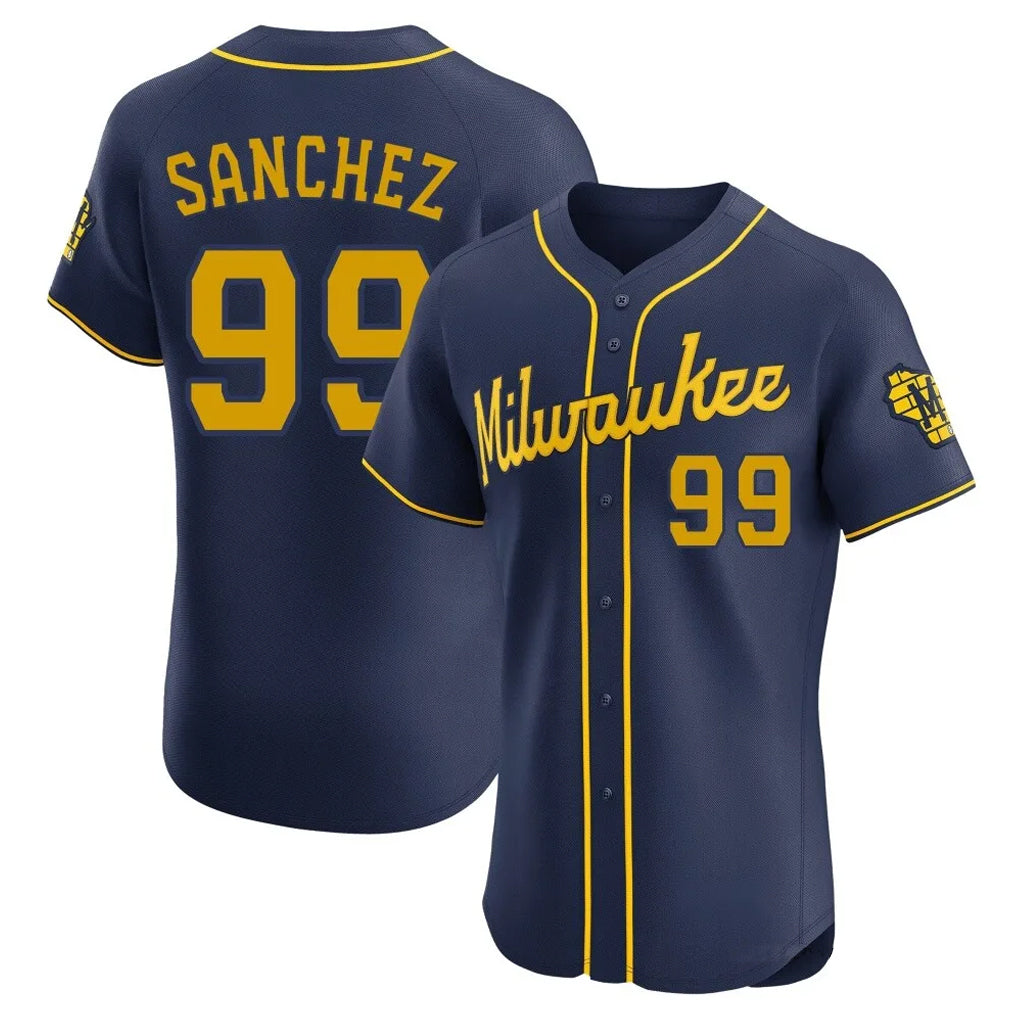 M.Brewers #99 Gary Sanchez Player Navy Home Limited Elite Qdoa Stitched Jerseys