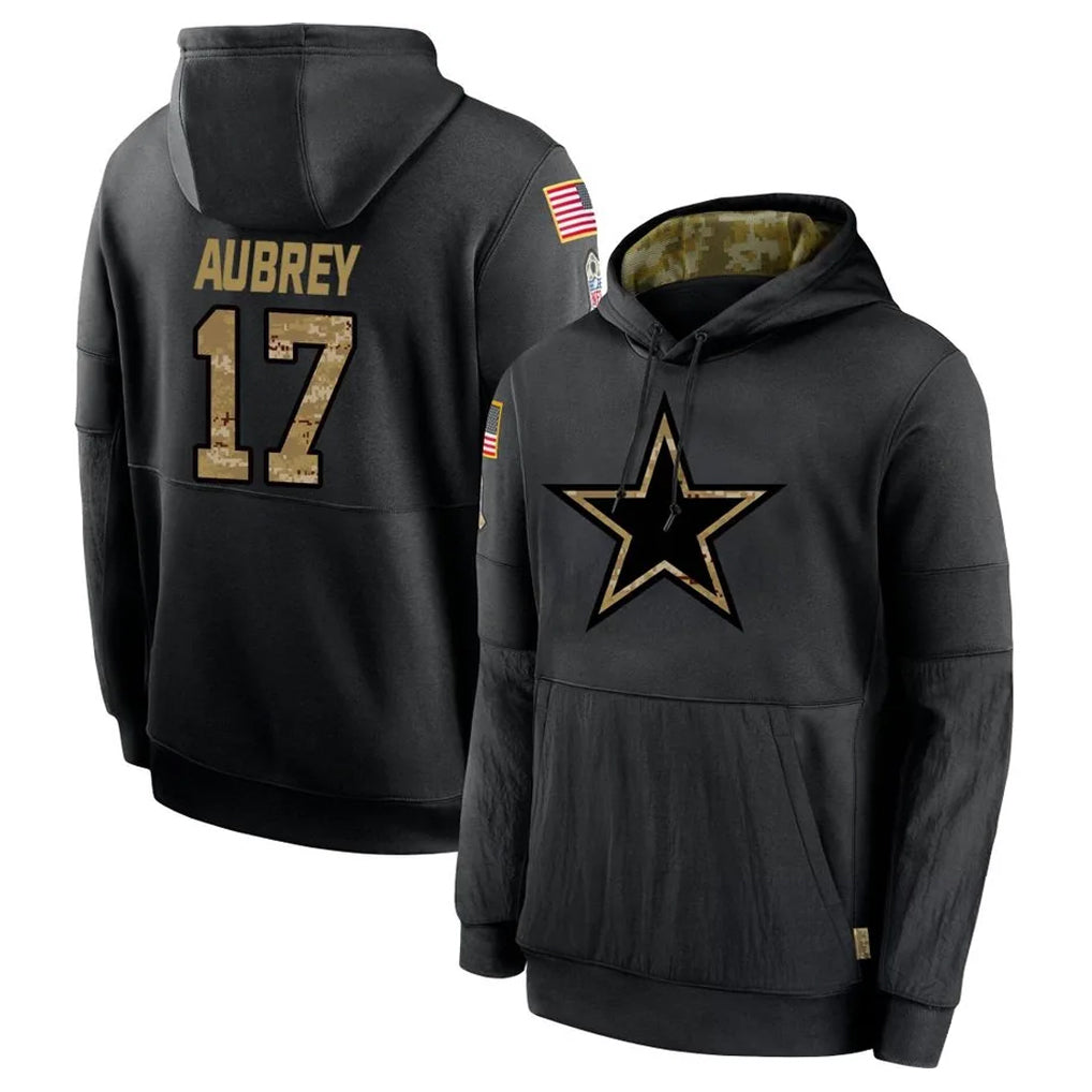 D.Cowboys #17 Brandon Aubrey Player Black Salute to Service Pullover Hoodies Limited Qdoa Stitched Jerseys