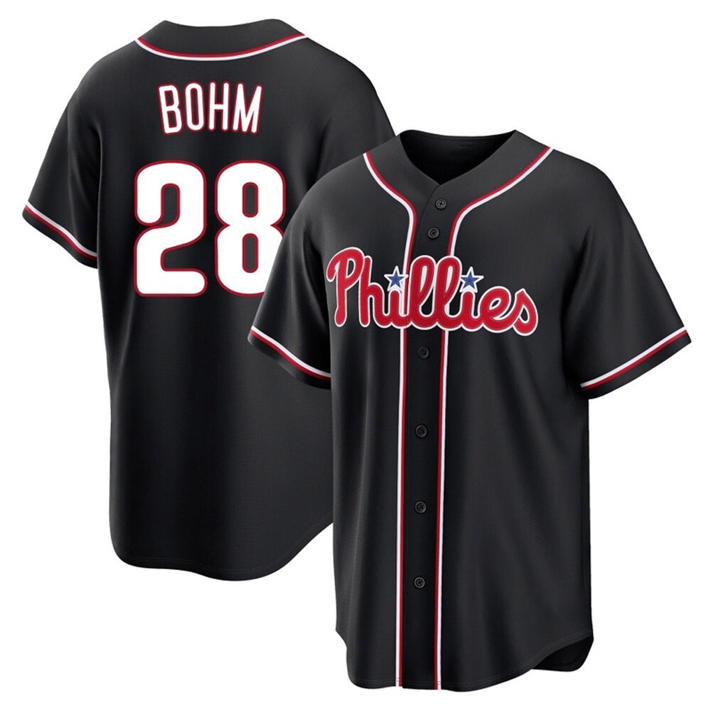 P.Phillies #28 Alec Bohm Player Black Fashion Out Home Game Qdoa Stitched Jerseys