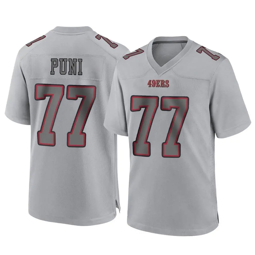 SF.49ers #77 Dominick Puni Player Gray Atmosphere Fashion Home Game Qdoa Stitched Jerseys