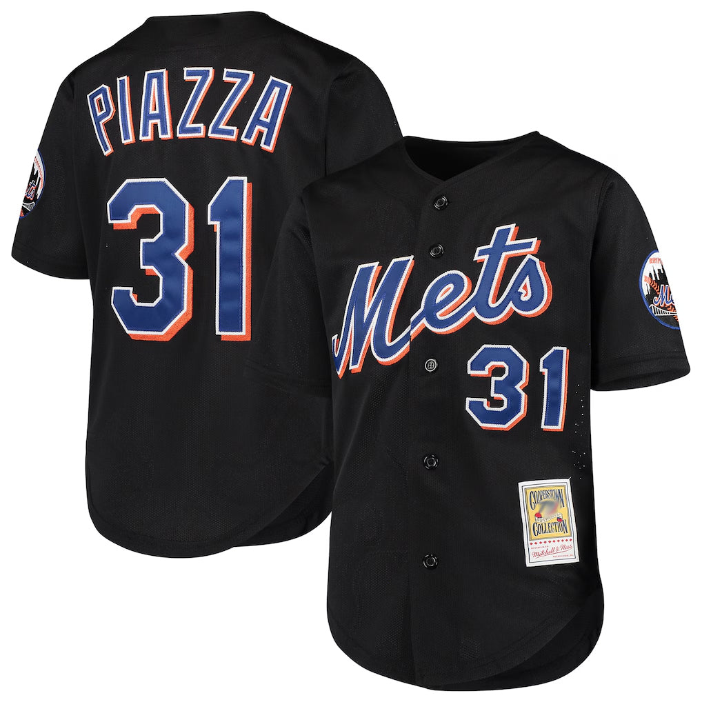 NY.Mets #31 Mike Piazza Player Black Mitchell & Ness Cooperstown Collection Home Limited Qdoa Stitched Jerseys