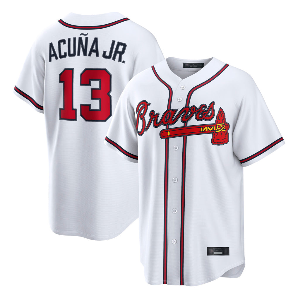A.Braves #13 Ronald Acuna Jr Player White Home Game Qdoa Stitched Jerseys