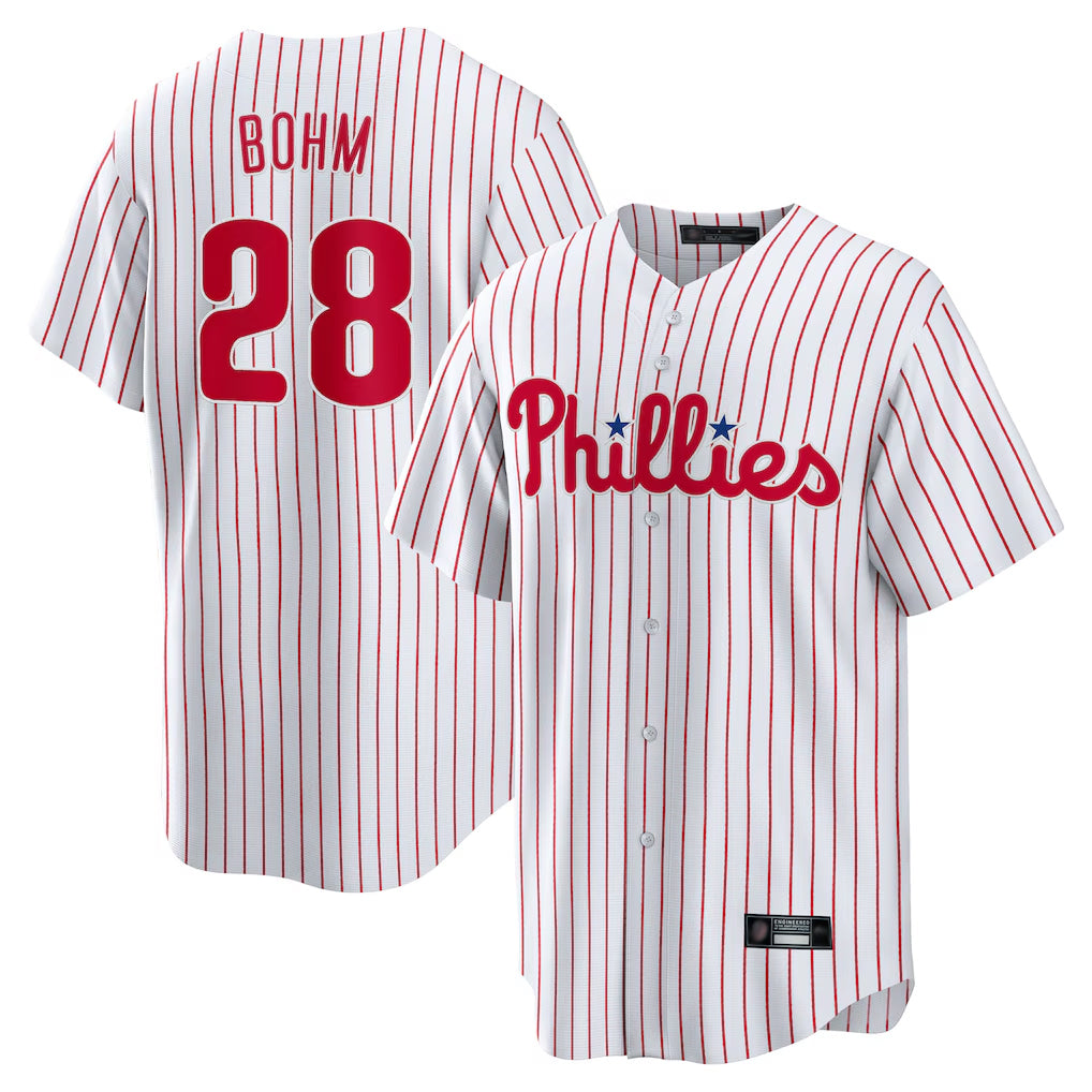P.Phillies #28 Alec Bohm Player White Home Game Qdoa Stitched Jerseys