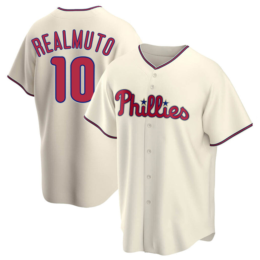 P.Phillies #10 J.T. Realmuto Player Cream Home Game Qdoa Stitched Jerseys