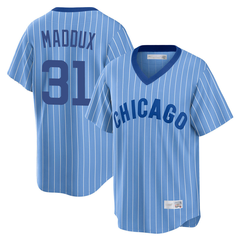 C.Cubs #31 Greg Maddux Player Blue T-shirt Cooperstown Collection Limited Qdoa Stitched Jerseys