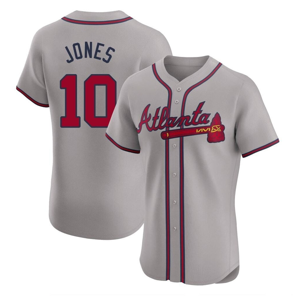 A.Braves #10 Chipper Jones Player Gray Limited Elite Home Game Qdoa Stitched Jerseys