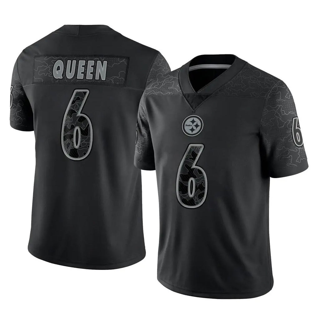 P.Steelers #6 Patrick Queen Player Black Reflective Limited Home Game Qdoa Stitched Jerseys