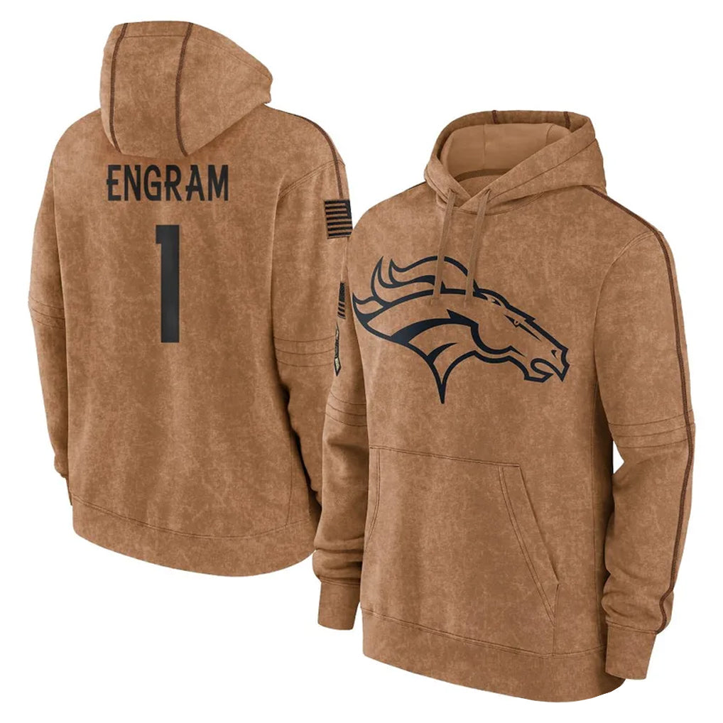 D.Broncos #1 Evan Engram Player Brown Salute to Service Hoodies Limited Game Qdoa Stitched Jerseys