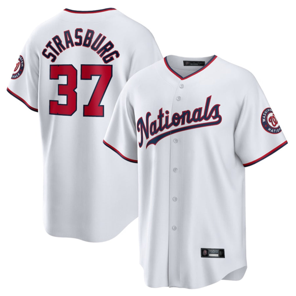 W.Nationals #37 Stephen Strasburg Player White Home Game Qdoa Stitched Jerseys