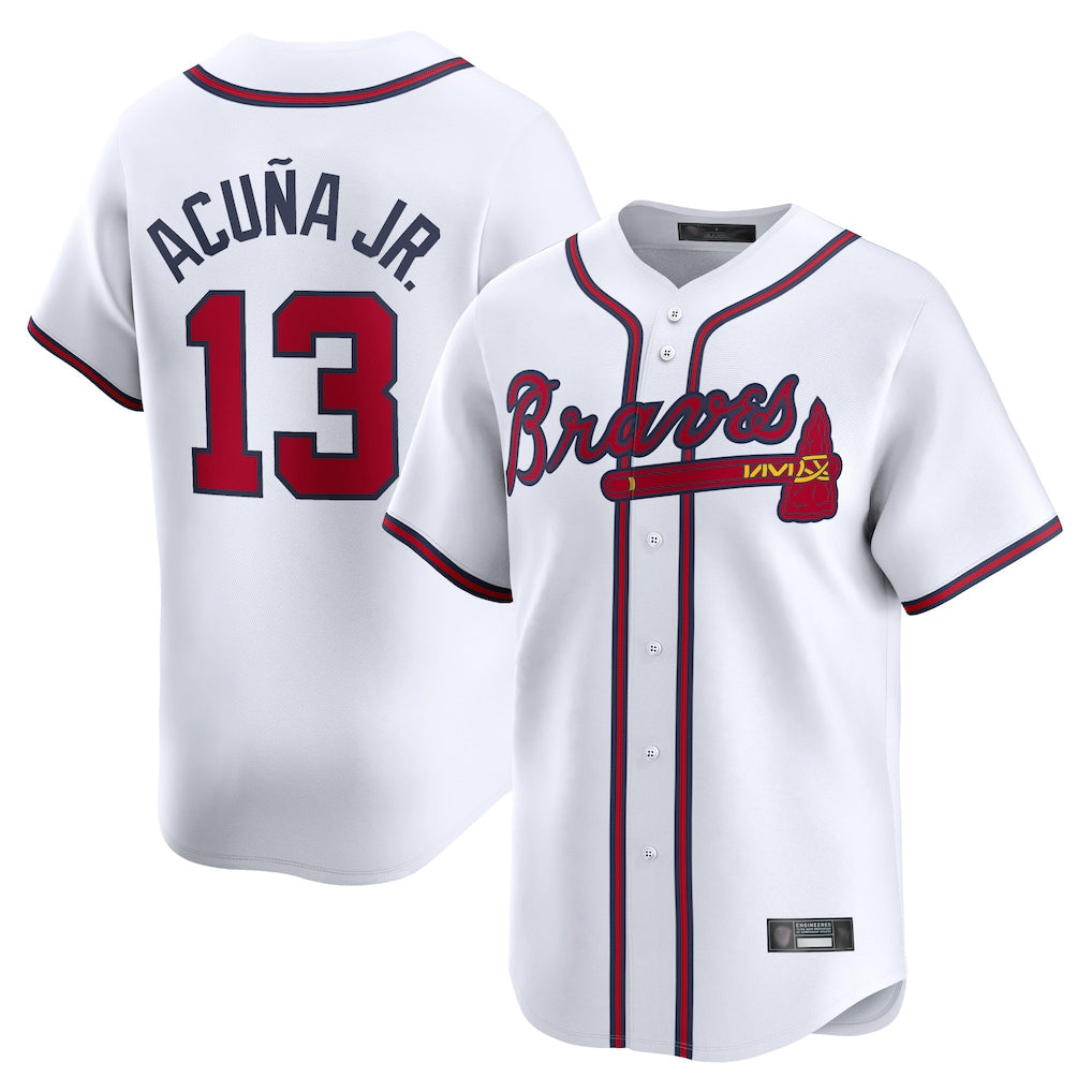 A.Braves #13 Ronald Acuna Jr Player White Limited Home Game Qdoa Stitched Jerseys