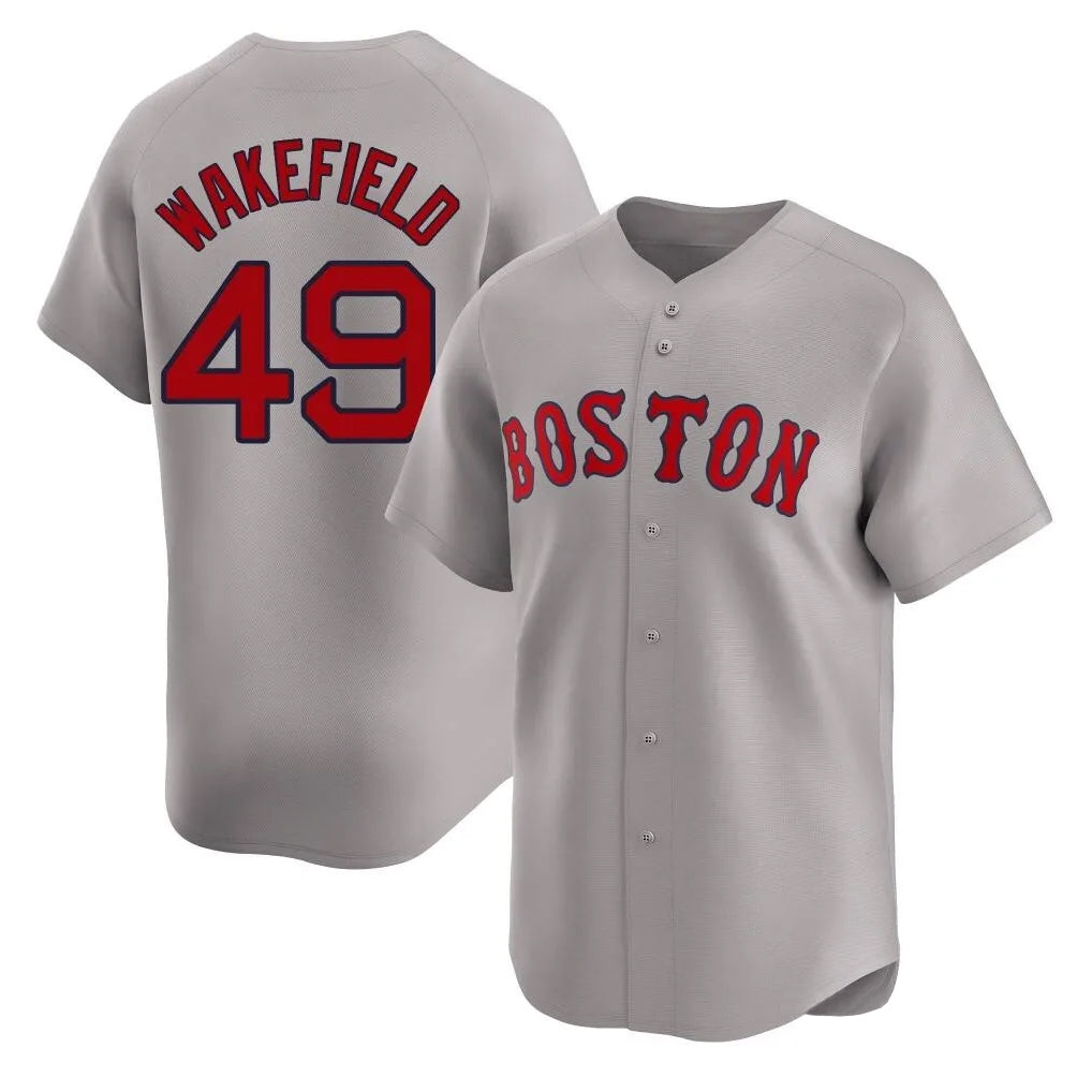 B.Red Sox #49 Tim Wakefield Player Gray Road Limited Home Game Qdoa Stitched Jerseys