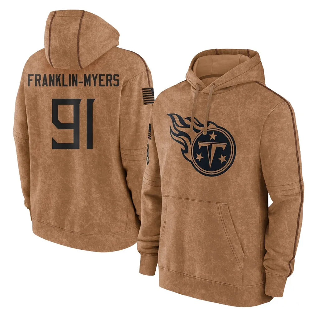 T.Titans #91 John Franklin-Myers Player Brown Salute To Service Club Pullover Hoodies Home Game Qdoa Stitched Jerseys