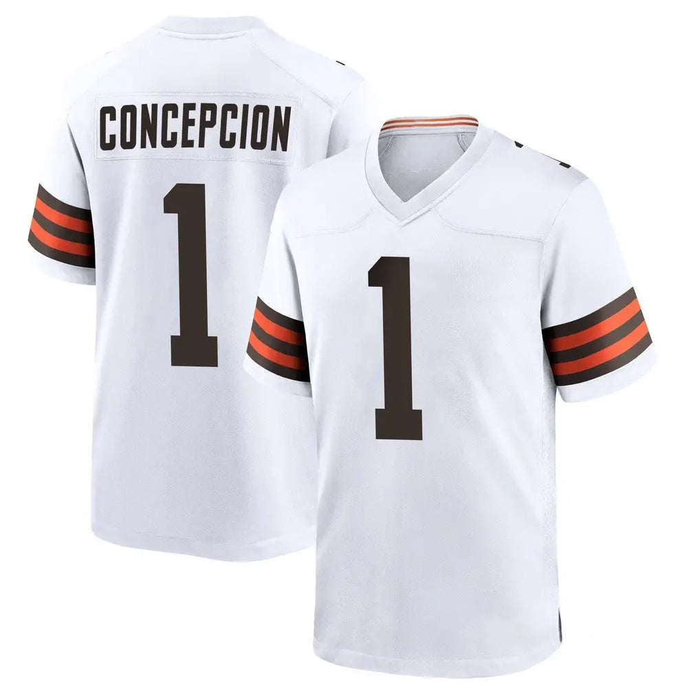 C.Browns #1 KC Concepcion Player White Home Game Qdoa Stitched Jerseys