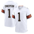 C.Browns #1 KC Concepcion Player White Home Game Qdoa Stitched Jerseys