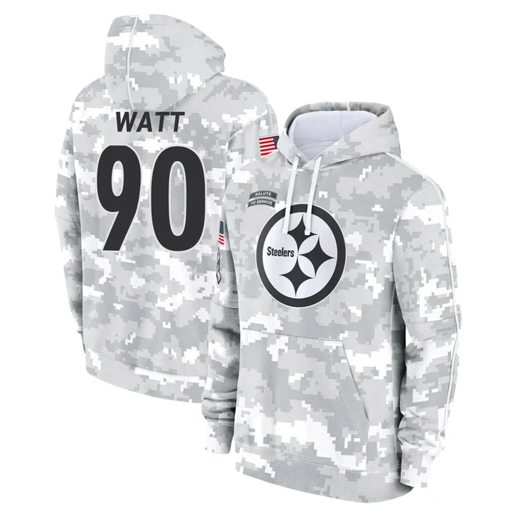 P.Steelers #90 T.J. Watt Player Arctic Camo Limited Salute to Service Pullover Hoodies Game Qdoa Stitched Jerseys