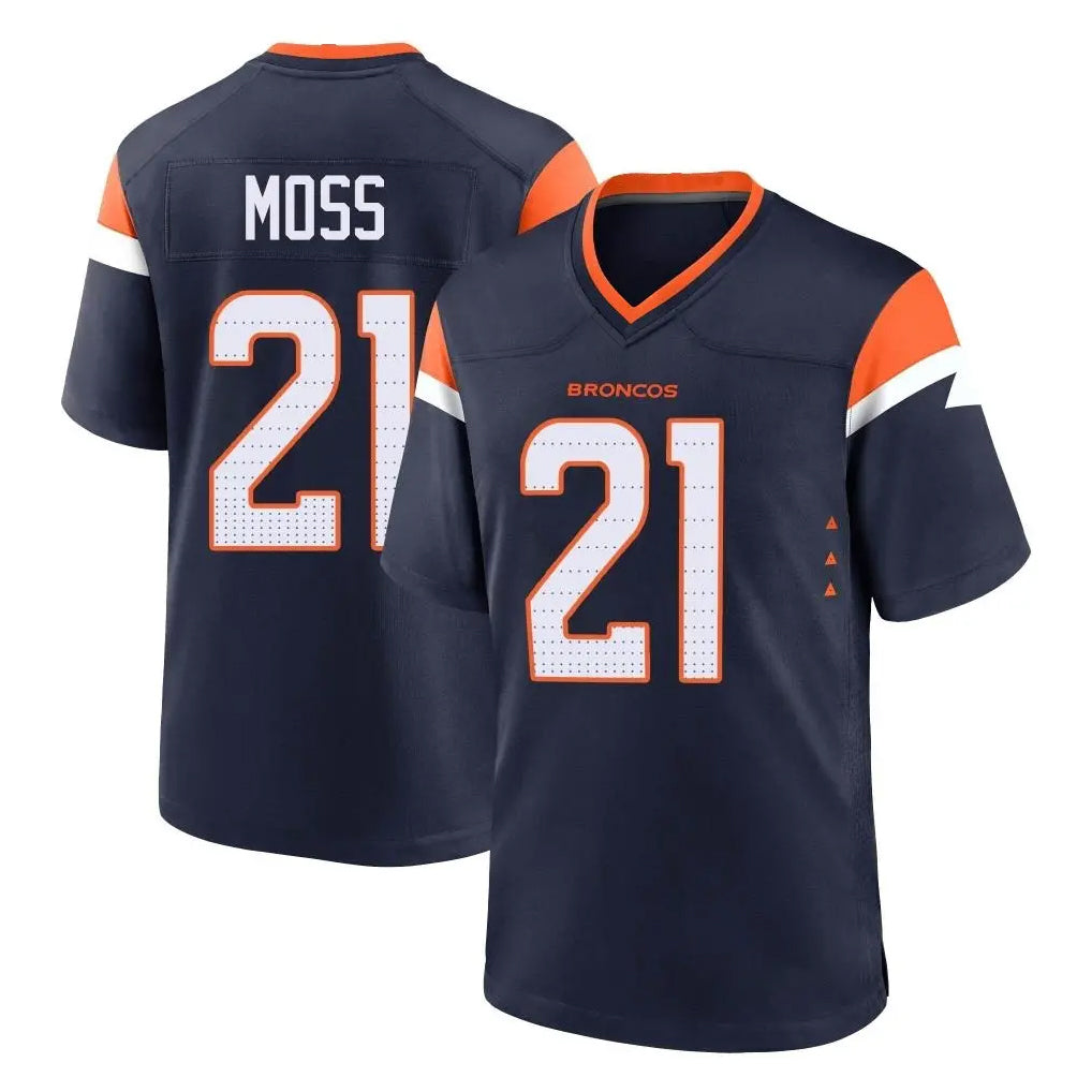 D.Broncos #21 Riley Moss Player Navy Home Game Qdoa Stitched Jerseys