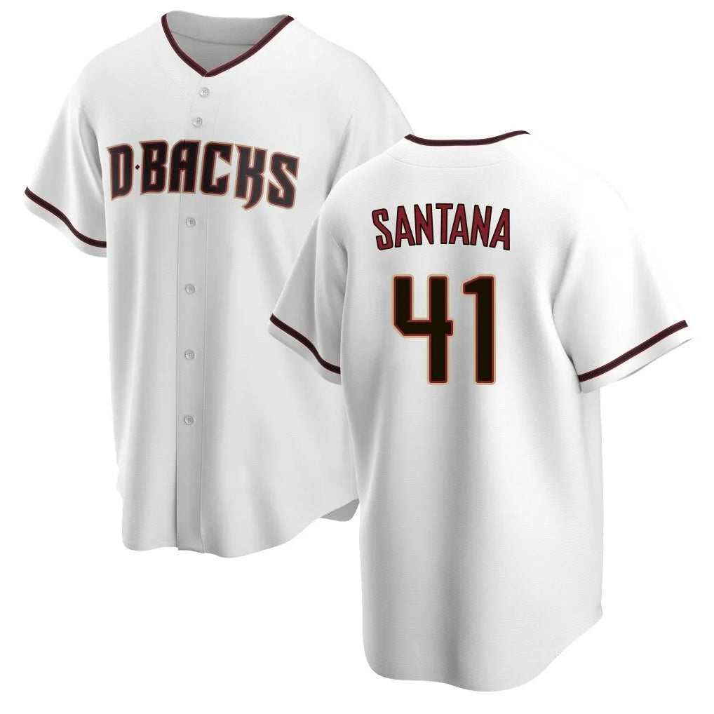 A.Diamondbacks #41 Carlos Santana Player White Home Game Qdoa Stitched Jerseys