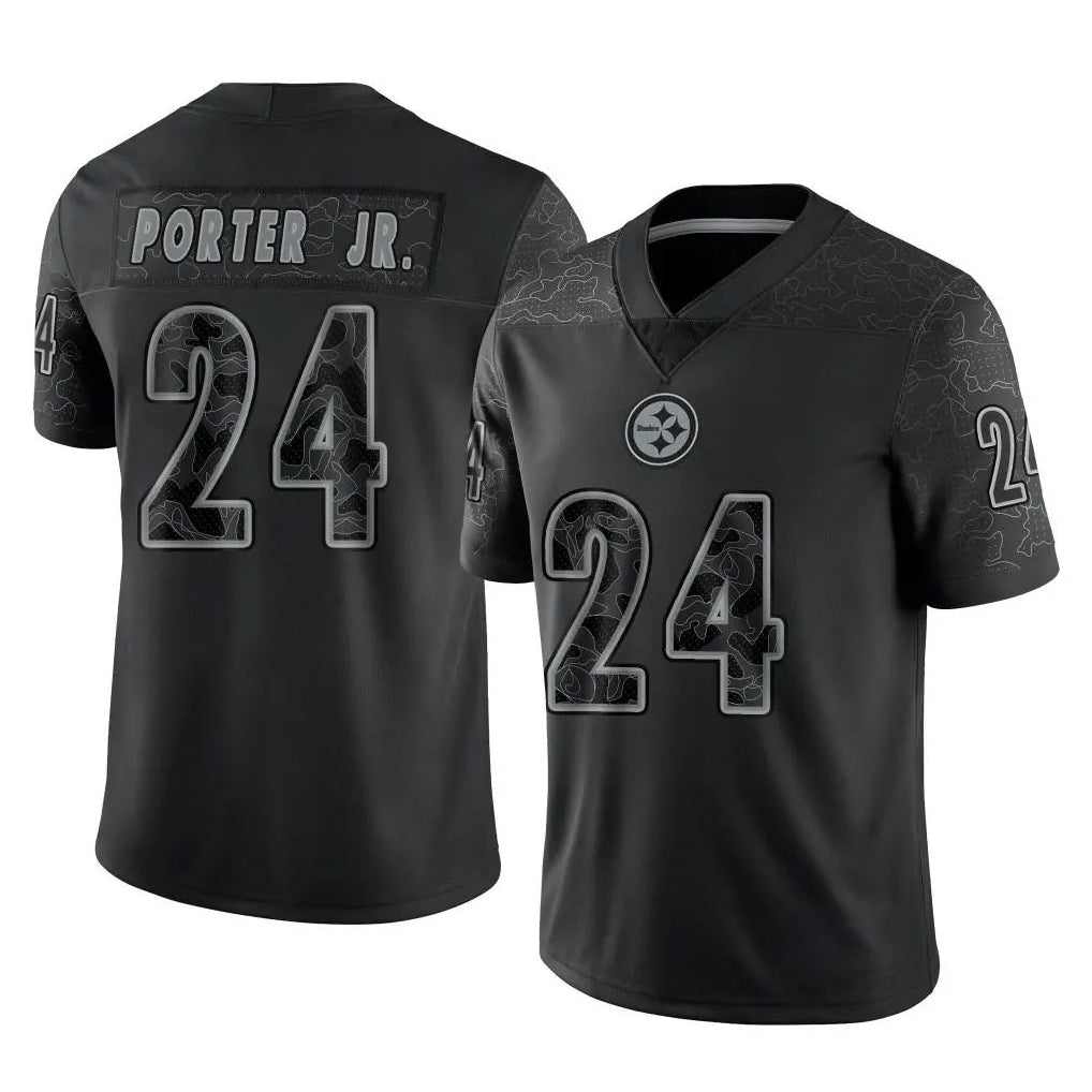 P.Steelers #24 Joey Porter Jr. Player Black Reflective Limited Home Game Qdoa Stitched Jerseys