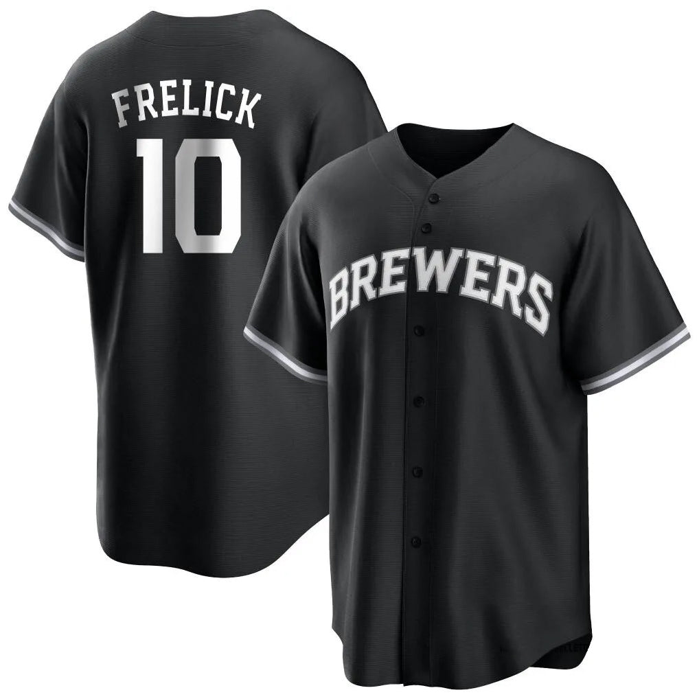 M.Brewers #10 Sal Frelick Player Black Game Home Qdoa Stitched Jerseys