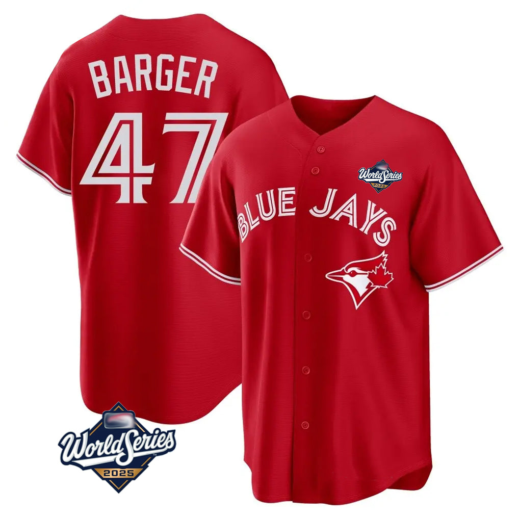 T.Blue Jays #47 Addison Barger Player Red 2025 World Series Game Qdoa Stitched Jerseys