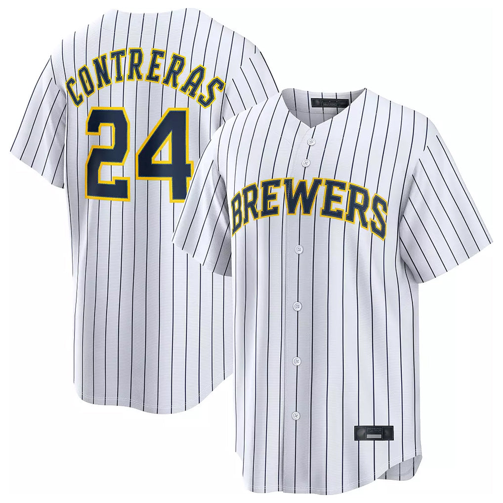 M.Brewers #24 William Contreras Player White Stripes Home Limited Qdoa Stitched Jerseys